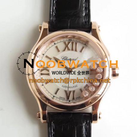 Replica Chopard Happy Sport 36MM Automatic 274808-5001 YF V2 Rose Gold Silver & Diamond Dial Swiss 2892