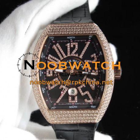 Replica Franck Muller Vanguard V45 SC DT OX Rose Gold & Diamond Black Dial Swiss 2824-2