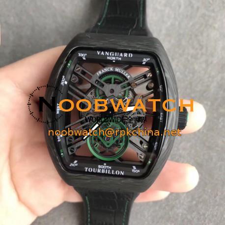 Replica Franck Muller Vanguard Skeleton V 45 S6 SQT CARBONE NR N Carbon Fiber Black & Green Skeleton Dial M9015