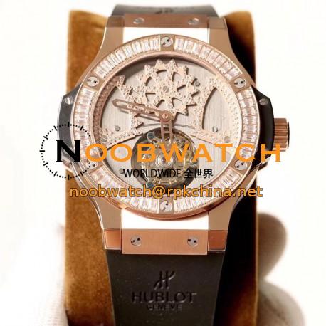 Replica Hublot Big Bang Tourbillon N Rose Gold Stainless Steel & Diamonds Dial Swiss Tourbillon