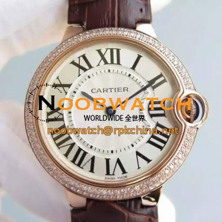 Replica Cartier Ballon Bleu Rose Gold & Diamonds White Dial Swiss 2836-2