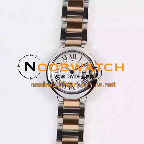 Replica Cartier Ballon Bleu 28MM Ladies Rose Gold & Stainless Steel White Dial Swiss Ronda Quartz