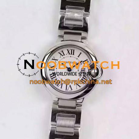 Replica Cartier Ballon Bleu 28MM Ladies Stainless Steel Silver Dial Swiss Quartz