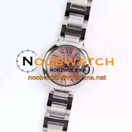 Replica Cartier Ballon Bleu 28MM Ladies Stainless Steel Pink Dial Swiss Ronda Quartz