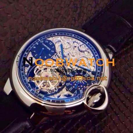 Replica Cartier Ballon Bleu Tourbillon Moonphase Stainless Steel Blue & Silver Skeleton Swiss Tourbillon