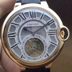 Replica Cartier Ballon Bleu Tourbillon V6F Rose Gold Silver Dial Swiss Tourbillon