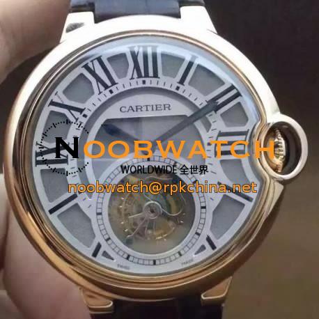 Replica Cartier Ballon Bleu Tourbillon V6F Rose Gold Silver Dial Swiss Tourbillon