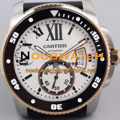 Replica Calibre De Cartier Diver 42MM V6F Stainless Steel & Rose Gold White Dial M9015