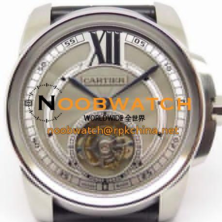 Replica Calibre De Cartier Tourbillon Stainless Steel Grey Dial Swiss Tourbillon