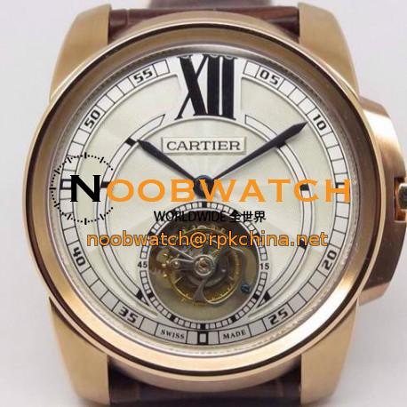 Replica Calibre De Cartier Tourbillon Rose Gold White Dial Swiss Tourbillon