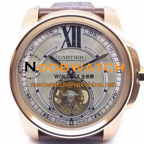 Replica Calibre De Cartier Tourbillon Rose Gold Grey Dial Swiss Tourbillon