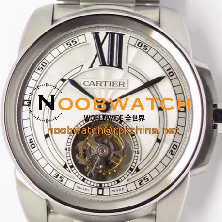 Replica Calibre De Cartier Tourbillon Stainless Steel White Dial Swiss Tourbillon