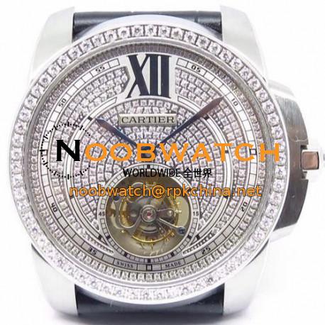 Replica Calibre de Cartier Tourbillon Stainless Steel & Diamonds Diamond Dial Swiss Tourbillon