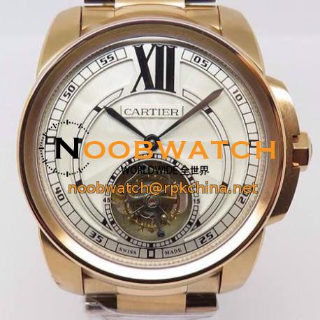 Replica Calibre De Cartier Tourbillon Rose Gold White Dial Swiss Tourbillon