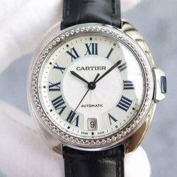 Replica Cle De Cartier 40MM Stainless Steel & Diamonds White Dial M9015