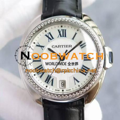 Replica Cle De Cartier 40MM Stainless Steel & Diamonds White Dial M9015