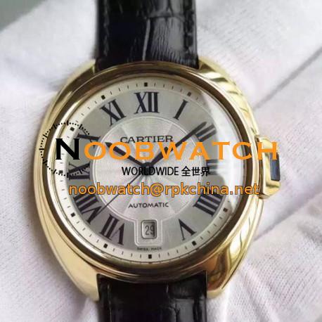 Replica Cle De Cartier 40MM Yellow Gold Silver Dial M9015