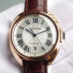 Replica Cle De Cartier 40 MM Rose Gold Silver Dial M9015