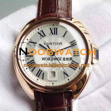 Replica Cle De Cartier 40 MM Rose Gold Silver Dial M9015