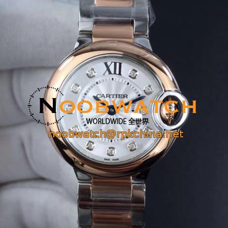 Replica Ballon Bleu De Cartier 28MM W3BB0005 V6 Stainless Steel & Rose Gold Silver Dial Swiss Ronda Quartz