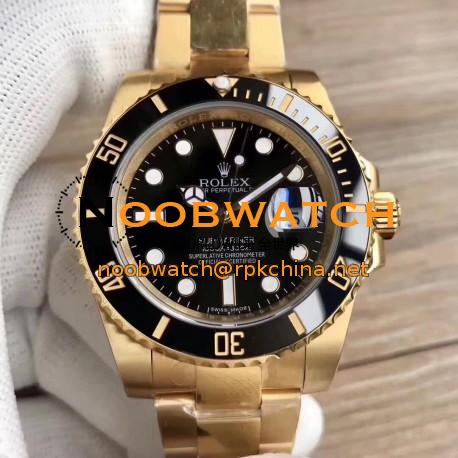 Replica Rolex Submariner Date 116618LN BP Yellow Gold Black Dial Swiss 2836-2