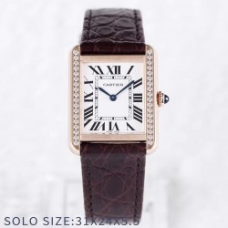 Replica Cartier Tank Solo Ladies 31MM AF Rose Gold & Diamonds White Dial Swiss Ronda Quartz