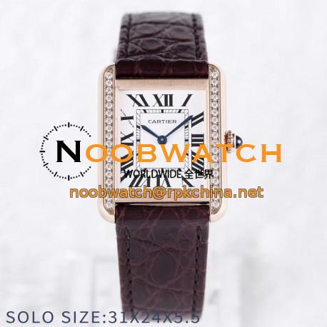 Replica Cartier Tank Solo Ladies 31MM AF Rose Gold & Diamonds White Dial Swiss Ronda Quartz