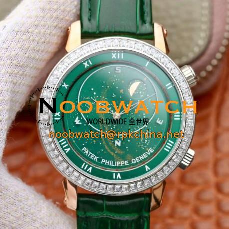 Replica Patek Philippe Grand Complications Sky Moon Celestial 5102PR Noob Rose Gold & Diamond Green Dial Swiss 240 LU CL C