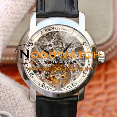 Replica Audemars Piguet Jules Audemars Tourbillon 26357PT.ZZ.D028CR.01 Noob Stainless Steel White Skeleton Dial Swiss Tourbillon