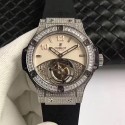 Replica Hublot Big Bang Tourbillon Noob Stainless Steel & Diamonds Beige & Diamond Dial Swiss Tourbillon