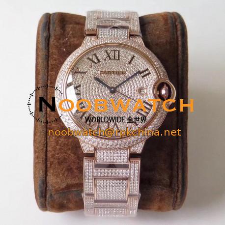 Replica Ballon Bleu De Cartier 42MM Full Paved Diamonds TW Rose Gold & Diamond Diamond Dial M9015