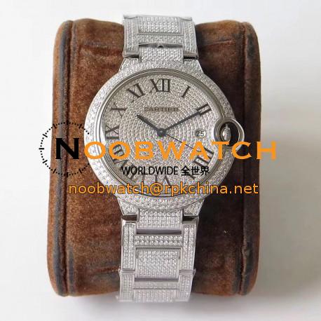 Replica Ballon Bleu De Cartier 42MM Full Paved Diamonds TW Stainless Steel & Diamond Diamond Dial M9015