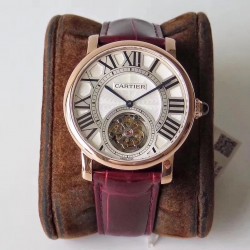 Replica Cartier Rotonde Flying Tourbillon W1556215 BL V2 Rose Gold Silver Dial Swiss Tourbillon