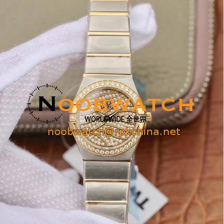 Replica Omega Constellation Manhattan 28MM TW Stainless Steel & Yellow Gold Diamond Dial Swiss Quartz