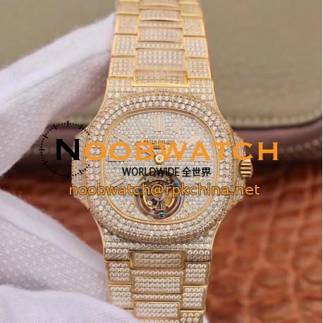 Replica Patek Philippe Nautilus Jumbo 5711 R8 Yellow Gold & Diamonds Diamond Dial Swiss Tourbillon