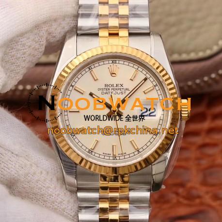 Replica Rolex Datejust 36MM 116233 AR V2 Stainless Steel & Yellow Gold Silver Dial Swiss 3135