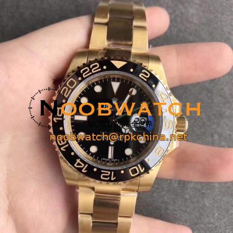 Replica Rolex GMT-Master II 116718LN EW Yellow Gold Black Dial Swiss 2836-2