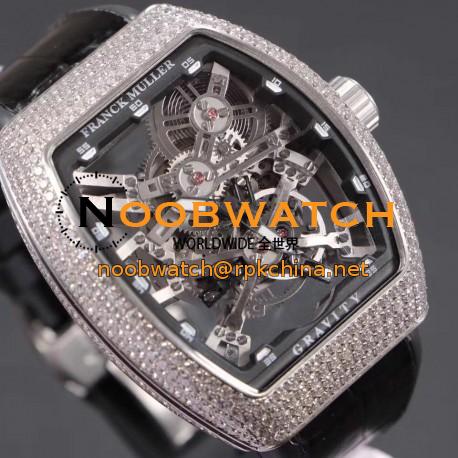 Replica Franck Muller Vanguard Gravity Skeleton V 45 T GRAVITY CS SQT Noob Stainless Steel & Diamonds Skeleton Dial M9015