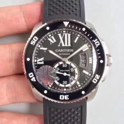 Replica Calibre De Cartier Diver W7100056 42MM JF Stainless Steel Black Dial A23J