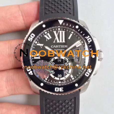 Replica Calibre De Cartier Diver W7100056 42MM JF Stainless Steel Black Dial A23J