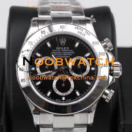 Replica Rolex Daytona Cosmograph 116520 GM Stainless Steel 904L Black Dial Swiss 4130 Run 6@SEC