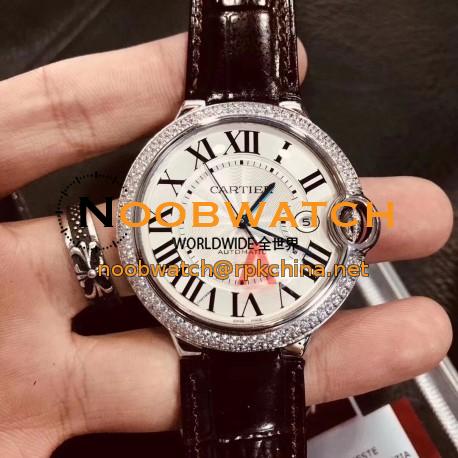 Replica Ballon Bleu De Cartier 42MM V6 Stainless Steel & Diamonds Silver Dial Seiko NH05A