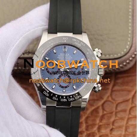 Replica Rolex Daytona Cosmograph 116519LN Noob V2 Stainless Steel 904L Blue Dial Swiss 4130 Run 6@SEC