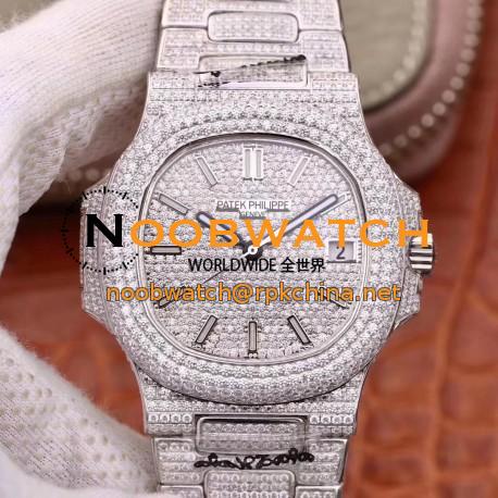 Replica Patek Philippe Nautilus Jumbo 5719/10G-010 DM Stainless Steel & Diamonds Diamond Dial Swiss 324SC