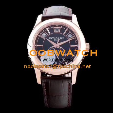 Replica Patek Philippe Annual Calendar 5205R-010 KM Rose Gold Black Dial Swiss 324SQALU 24H/206