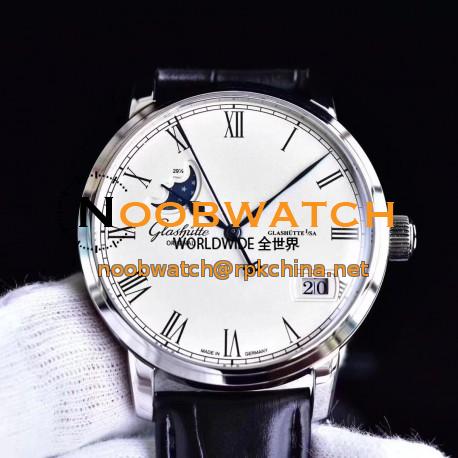 Replica Glashutte Senator Panorama Date Moon Phase 100-04-32-12-04 GF Stainless Steel White Dial Swiss 100-04