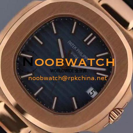 Replica Patek Philippe Nautilus Jumbo 5711 Rose Gold Blue Dial Swiss 2824