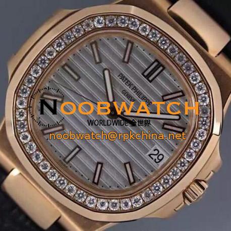 Replica Patek Philippe Nautilus Jumbo 5711 Rose Gold Diamonds Bezel Swiss 2824