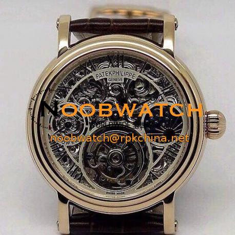 Replica Patek Philippe Tourbillon Moonphase Power Reserve Rose Gold Skeleton Dial Swiss Tourbillon