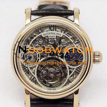 Replica Patek Philippe Tourbillon Moonphase Power Reserve Rose Gold Diamonds Dial Swiss Tourbillon